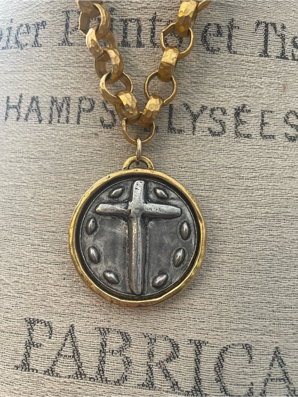 Gold-Tone Necklace with Cross Medallion Pendant